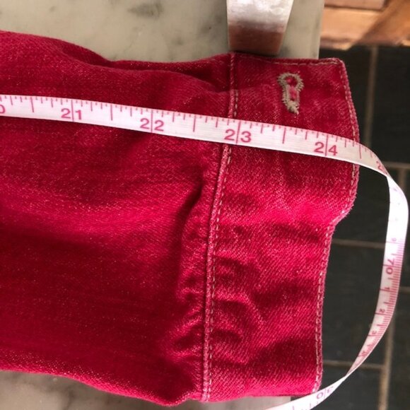 TOMMY HILFIGER Red Denim Trucker Jacket Large Vintage 2000 - Picture 16 of 17